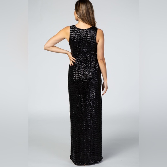 PinkBlush Women’s Black Sequin V-Neck Sleeveless Maternity Evening Gown Sz Small - Picture 4 of 14